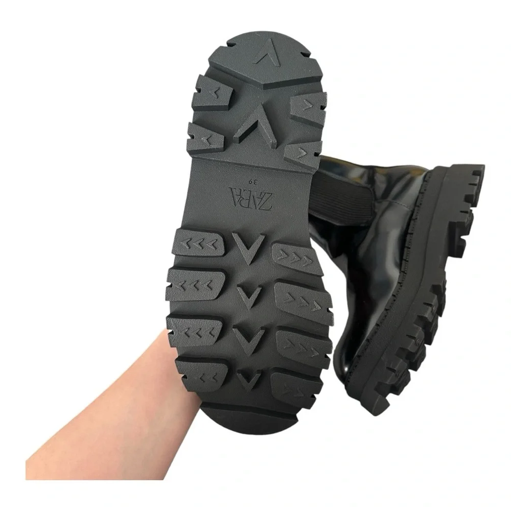 ZARA Black Chunky Platform Chelsea Boots - Size 8 - Picture 3 of 4